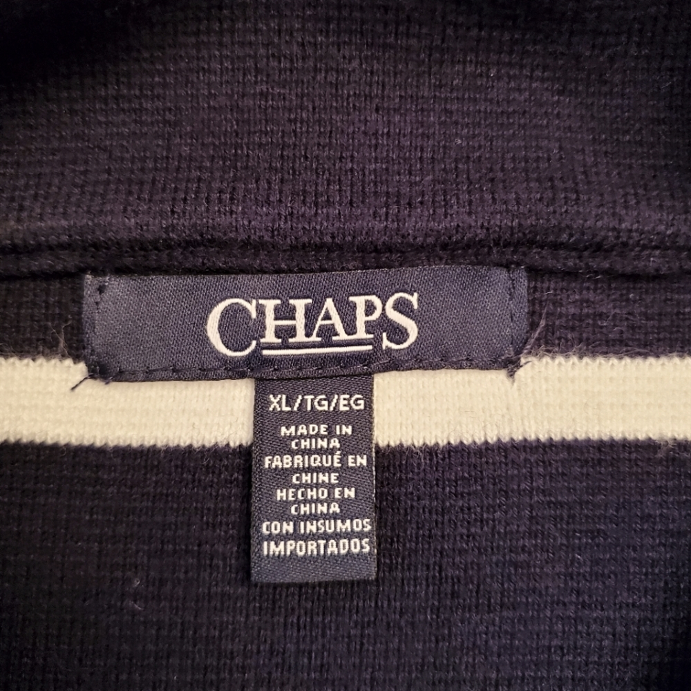 CHAPS Navy Striped Moto Style Zip Jacket - Picture 4 of 8